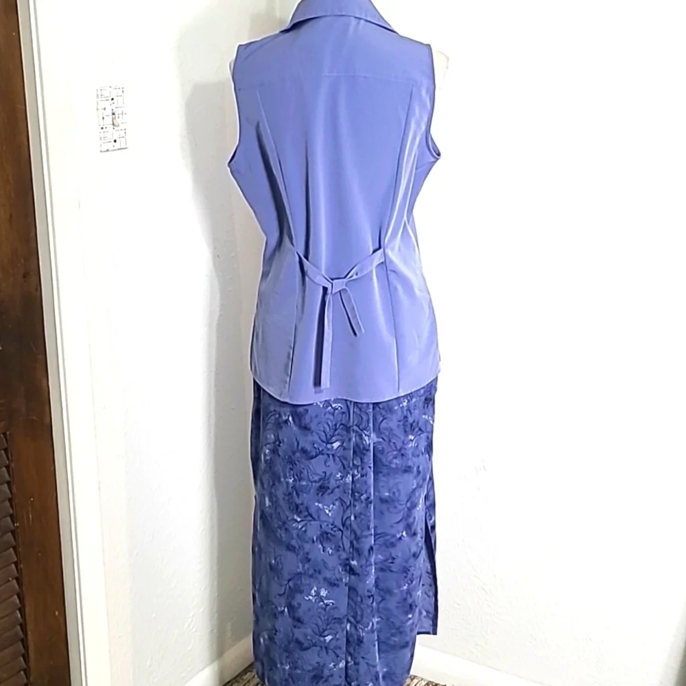 Kathie Lee Collection Blue Sleeveless Top & Blue Print Maxi-Skirt-Large Skirt 14